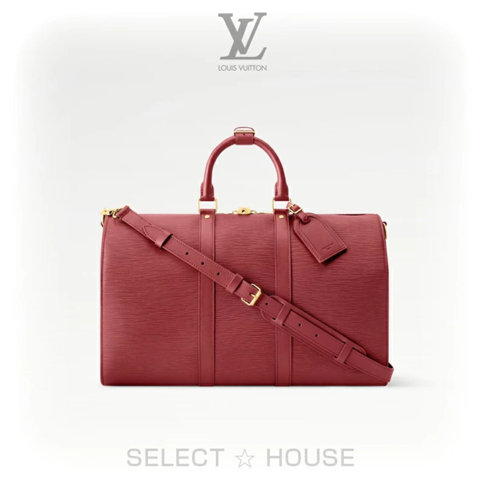 Louis Vuitton Keepall Bandouliere Travel Bag Leather Red White